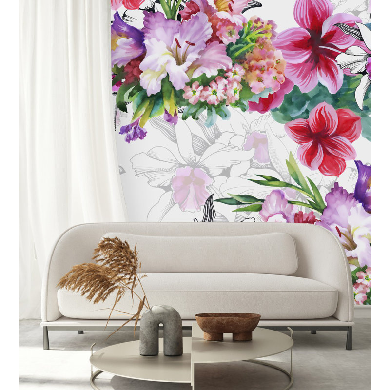 White Wallpaper With Flowers Floral Tile