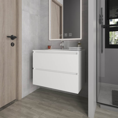 Meuble-lavabo flottant avec deux tiroirs et lavabo