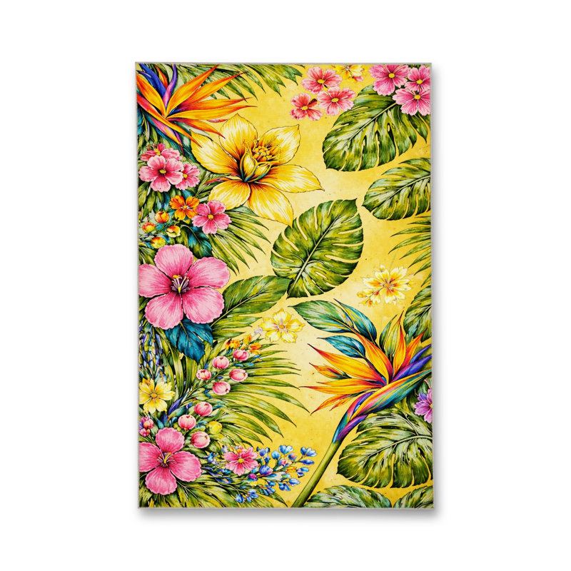 Tapis jaune tissé à motif floral lavable Mosso, 6'7" x 9'10"