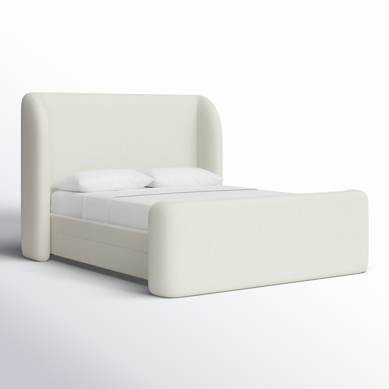 SOPHIA Upholstered Wingback Storage Bed, Cream Boucle, Queen