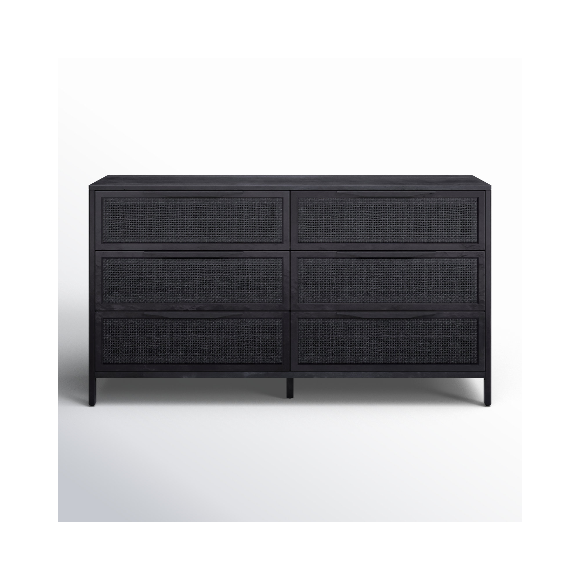 Nellie 6 Drawer Cane Dresser, Black Wash/Black Cane