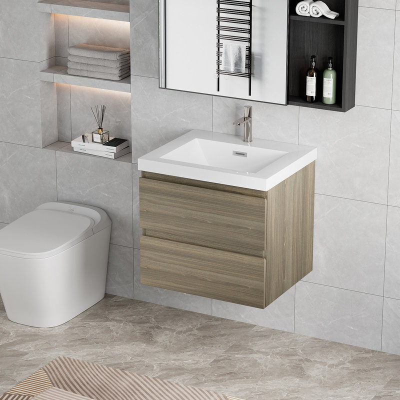 Meuble-lavabo flottant avec lavabo et meuble-lavabo, Gris