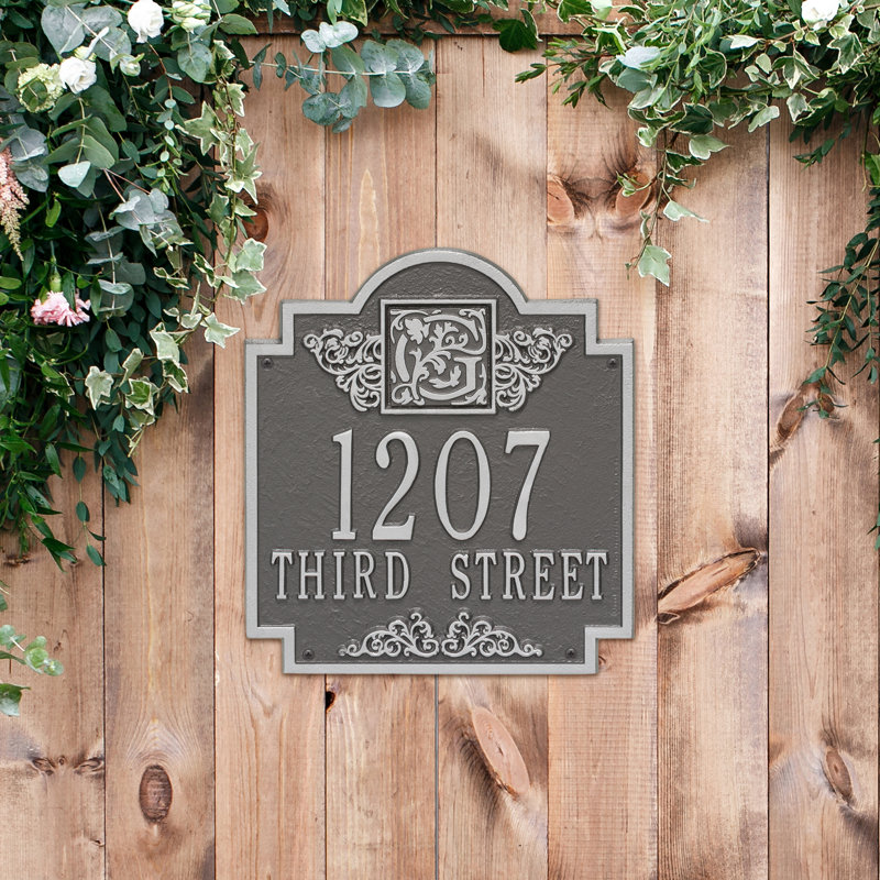 Plaque d'adresse murale monogramme à 2 lignes, Étain et argenté, Oui