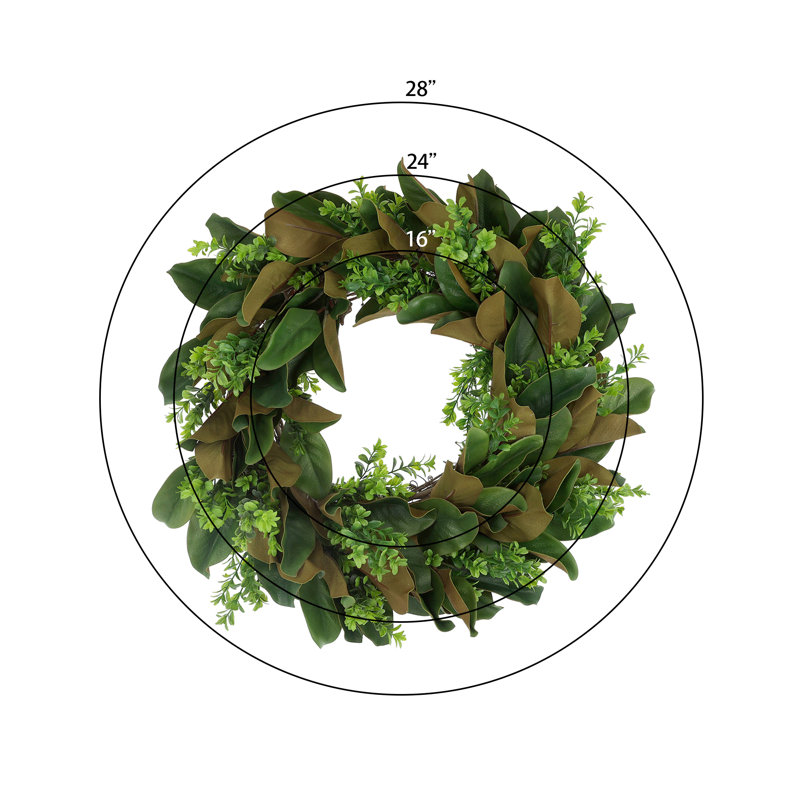 24" Wreath with Magnolia Leaves and Boxwood