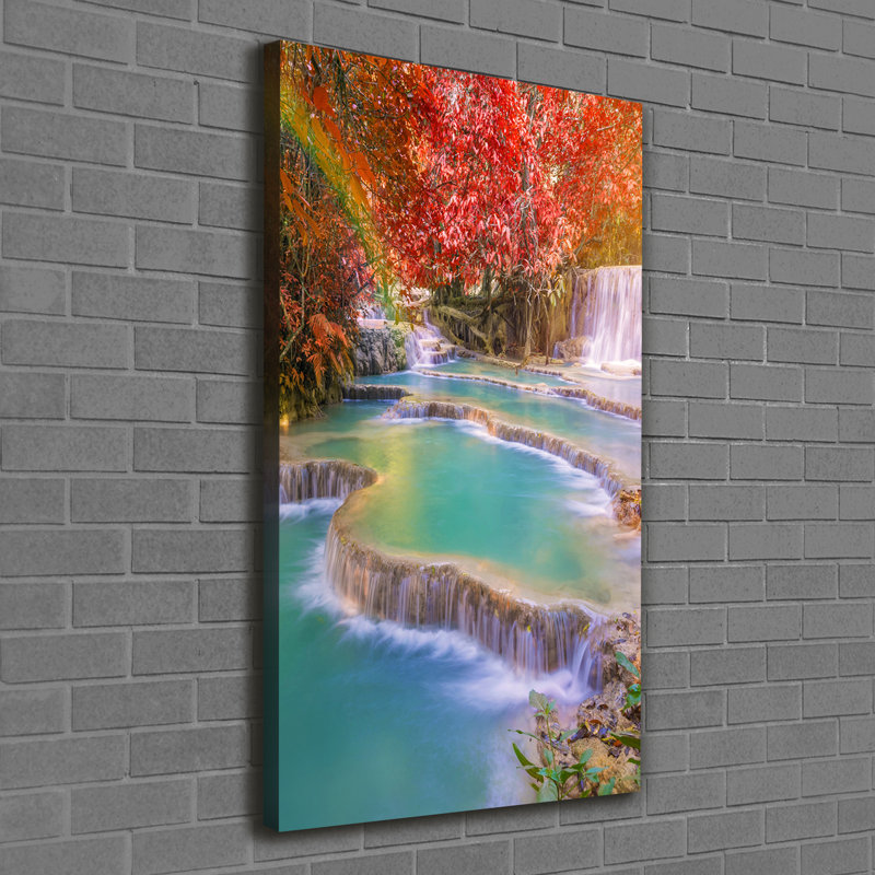 Waterfall In Autumn - Wrapped Canvas Print