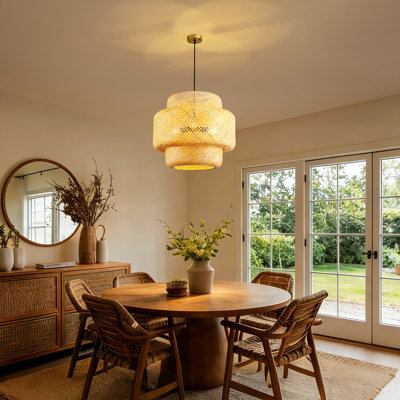 Lustre tissé naturel à 3 lumières à 3 niveaux, style décontracté Boho Organic Coastal Modern pour salle à manger, îlot de cuisine et espace de vie