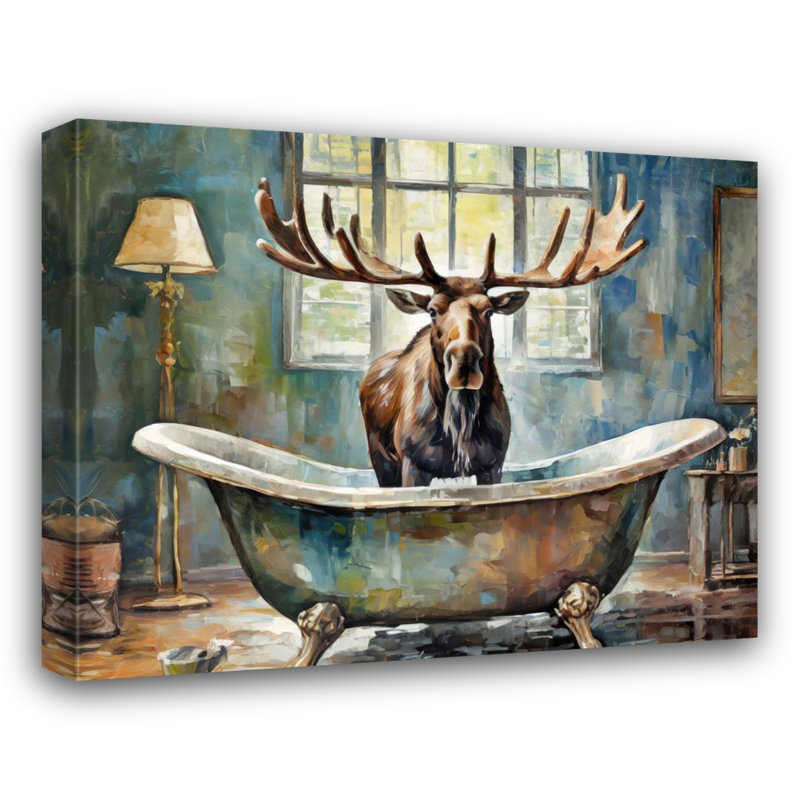 "Moose Bathaign" sur toile, H 15 po x l 18 po