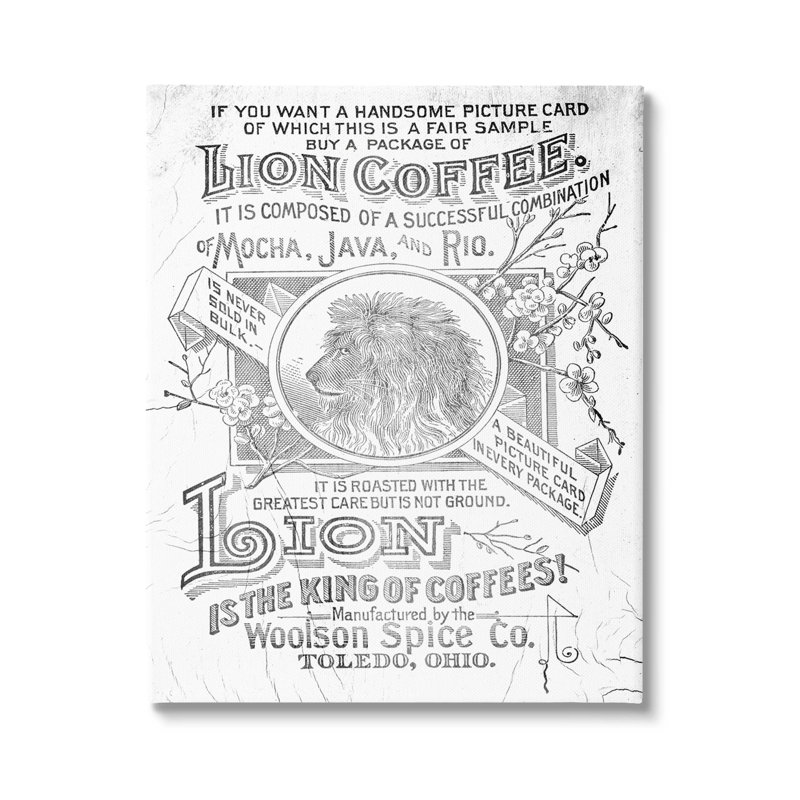 Affiche rétro «Lion Coffee» par Lil 'Rue, H 20 po x l 16 po x P 1,5 po