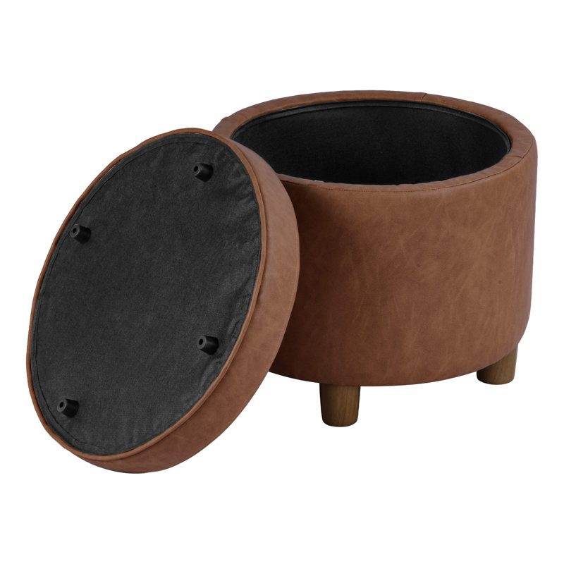  Repose-pieds rond avec rangement - Similicuir brun châtaignier, Brun, Brun
