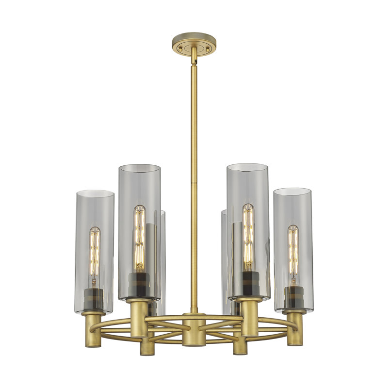 Lustre suspendu 6 lumières Crown Point, Plaqué couleur fumée, Laiton brossé