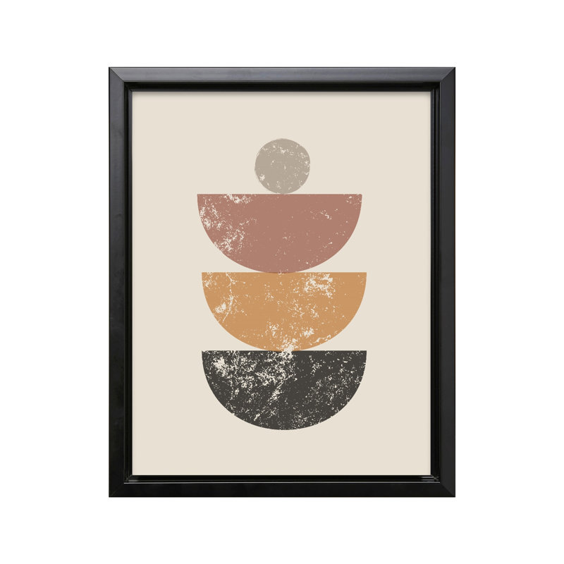 Demi-cercles géométriques, Cadre noir, Canevas, H 11 po x l 14 po