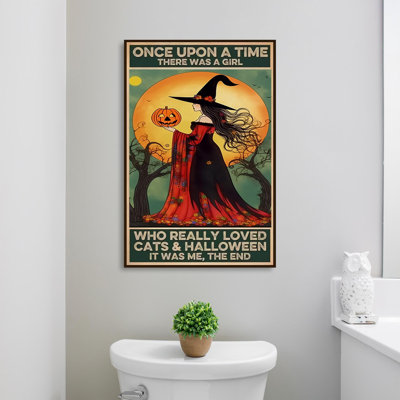 «Witch Who Really Lived Cats And Halloween», reproduction d'art graphique sur toile tendue 1 pièce