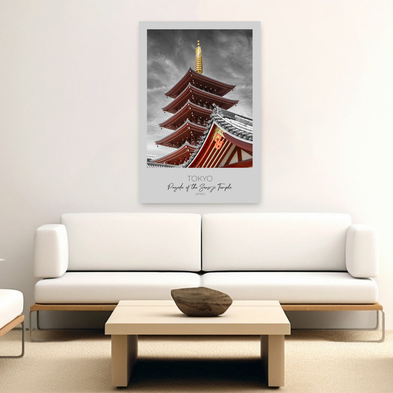 Golden Spire Tokyo Pagoda Traditional Abstract Architecture Landscape Wall Art Print 1 Piece Wrapped Canvas Wall Art