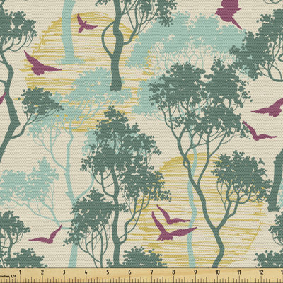 Chauntia Trees and Birds Flying Drawn by Hand Multi-Purpose Fabric