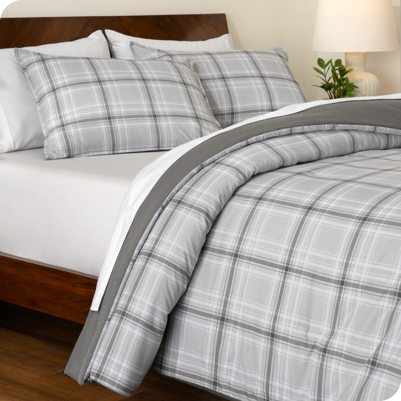 Ensemble d'édredon en duvet synthétique, Édredon double + 2 taies décoratives standards, Tartan écossais