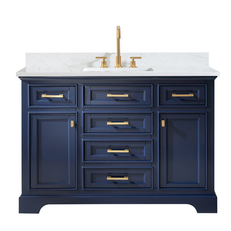 Zoila 48'' Single Bathroom Vanity with Quartz Top, Blue