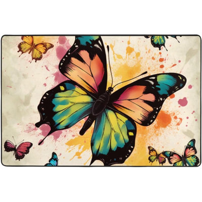 Tapis de salon en flanelle, tapis de sol à poils courts lavable, 61 x 91 cm