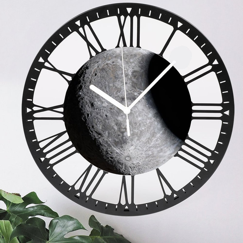 Horloge murale ronde en fer 10 po avec mouvement à quartz silencieux, chiffres romains, impression UV, Croissant décroissant