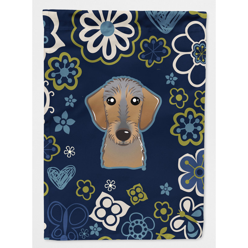 Terrier en fleurs à 2 côtés en polyester 15 x 11,5 po drapeau de jardin, Teckel (noir)