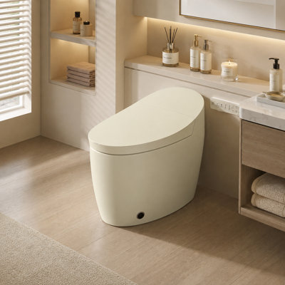Toilette intelligente avec bidet intégré Yingze, toilette à ouverture automatique une pièce ADA, siège chauffant, chasse d'eau à coup de pied, eau chaude instantanée, séchoir à air chaud, veilleuse, chasse d'eau automatique, 12 po, crème brute