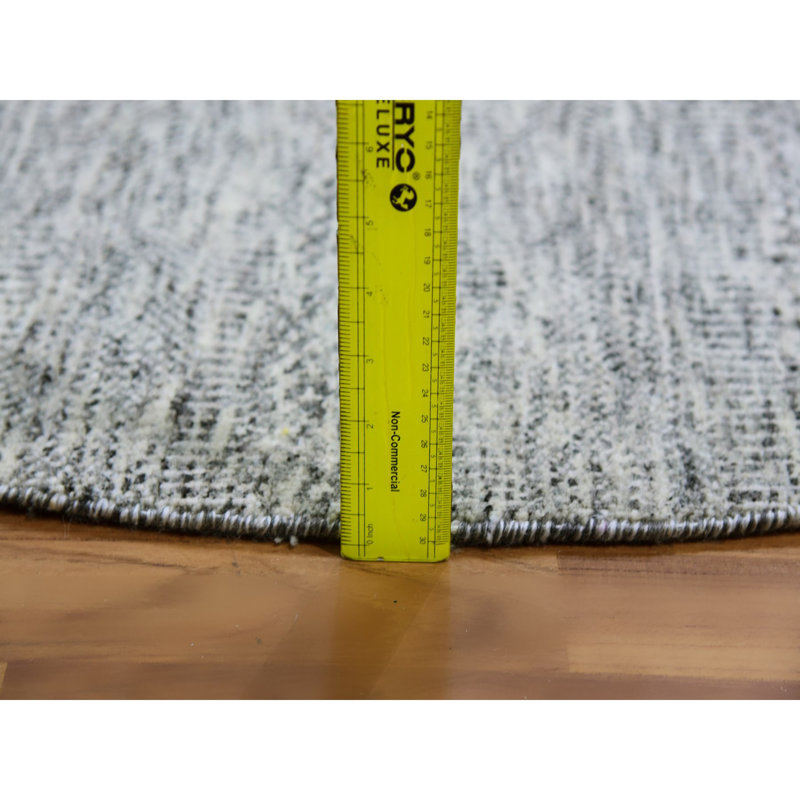 Tapis rond gris noué à la main 6 pi x 6 pi en laine grise