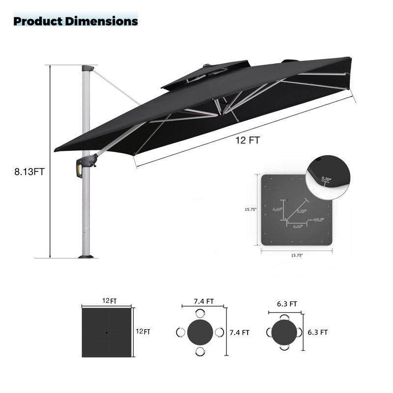 Parasol de luxe à double plateau carré Hokku Designs, Noir