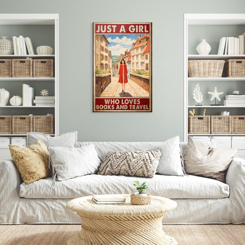 Just A Girl Who Loves livres et voyages, H 36 po x l 24 po x P 1,25 po