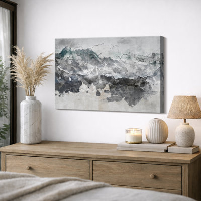 Abstrait paysage de montagne gris, images de salon, impression sur toile encadrée sur toile.