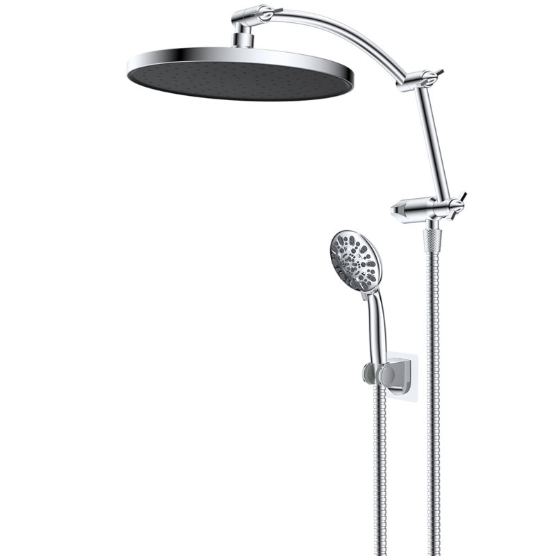 10-Inch Rainfall Shower Head With High-Pressure Handheld Spray, 16-Inch Adjustable Curved Shower Arm Extension, 7 Spray Settings, 71-Inch Hose & Sticky Shower Holder