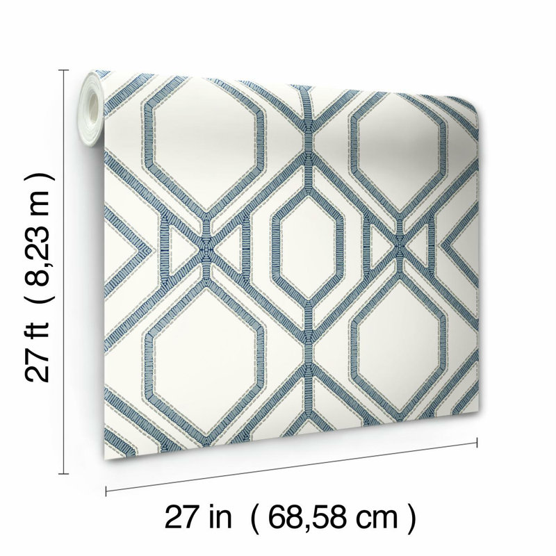 Papier peint treillis Sawgrass, Blanc / Bleu