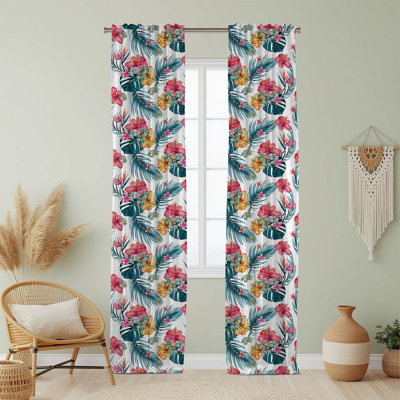 Semi Sheer Floral Print Curtain Single Panel