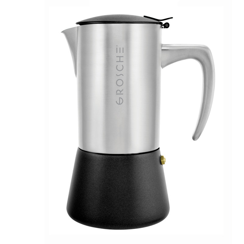 Milano 10-Cup Silver and Black Stainless Steel Stovetop Espresso Maker
