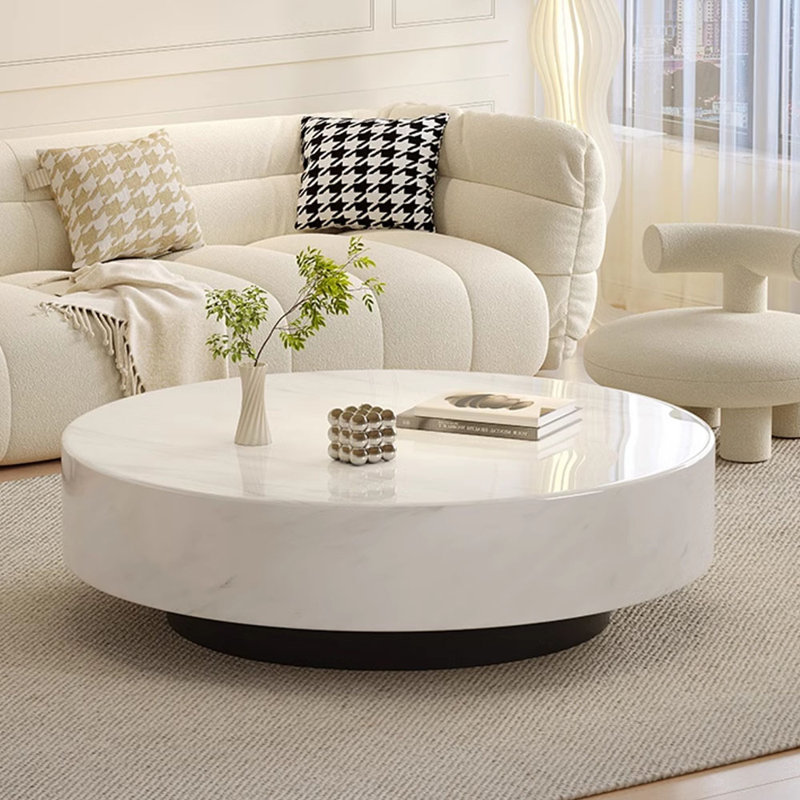 Simple luxury cream style marble coffee table, 13.77" H x 43.3" L x 43.3" W