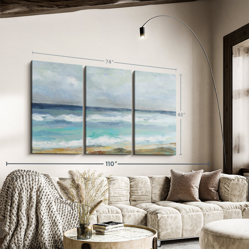 «Seashore Day», 3 pièces sur toile, H 48 po x l 74 po x P 1,25 po