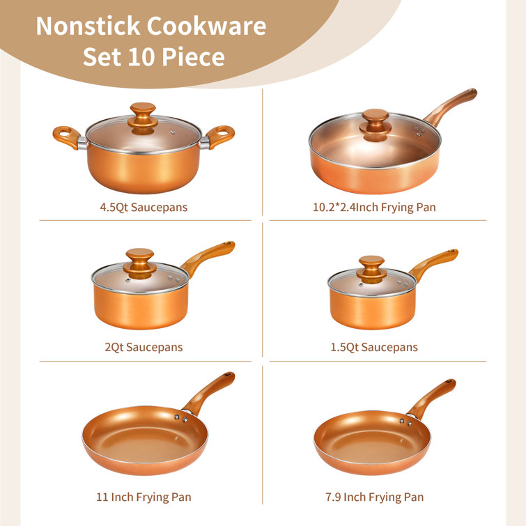 KUTIME 10 - Piece Non-Stick Aluminum Cookware Set & Reviews