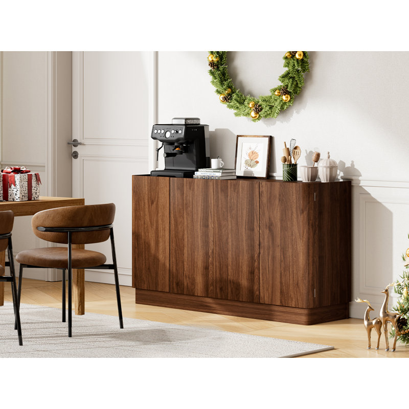 55" Sideboard Buffet Cabinet With 2 Adjustable Shelves Storage Credenza Accent Cabinet For Dining Room Living Room Entryway