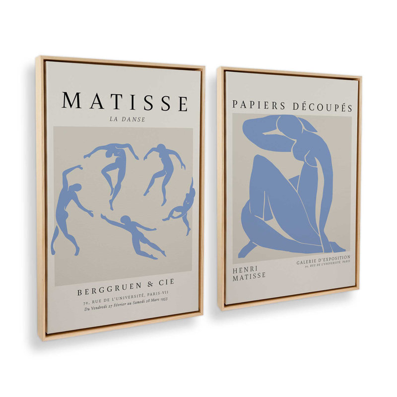 Ensemble de 2 Matisse La Danse et Blue Nude, Cadre américain en érable flottant, H 19 po x l 26 po