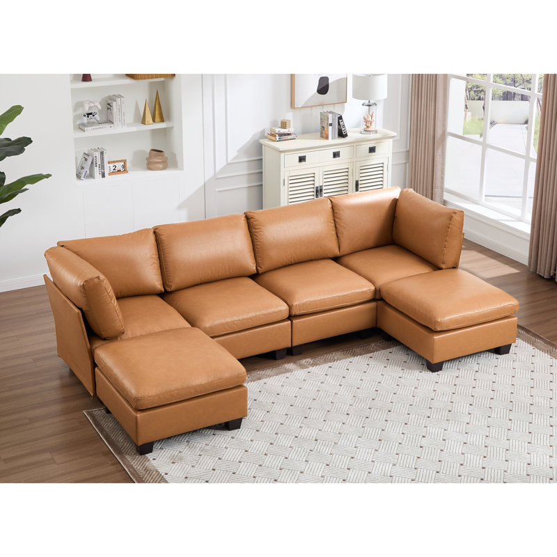 6-Pieces Faux Leather Sectional With two Ottoman