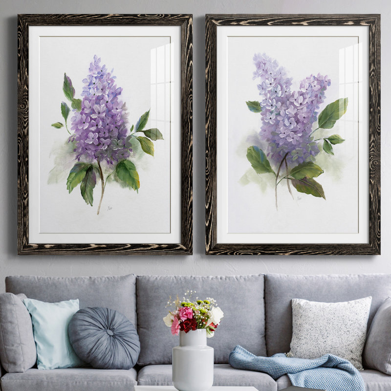 Lilac Romance I - ensemble de 2 reproductions, H 24 po x l 36 po, Impression encadrée avec passe-partout, Gris