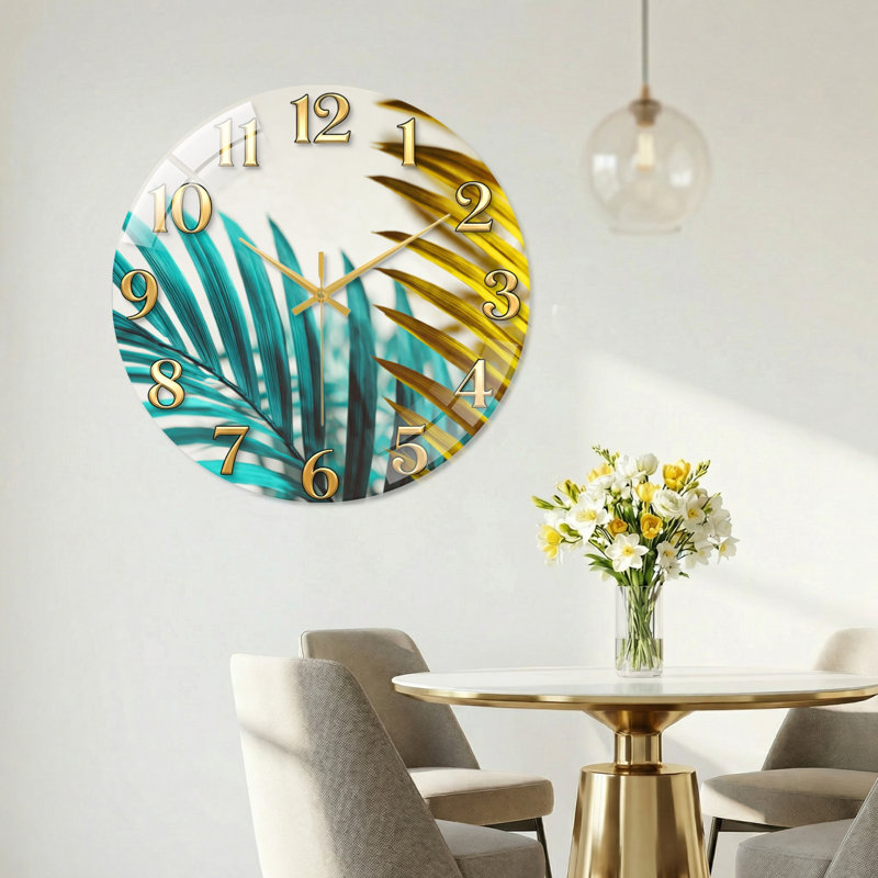 "Tropical Leaves", horloge murale en verre, 60x60cm(23.6x23.6inch)