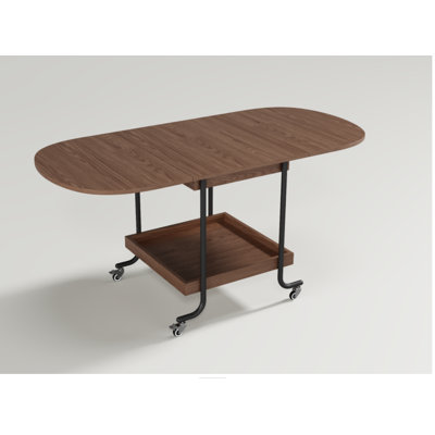 Folding Drop Leaf Coffee Table with Solid Wood Top and Metal Frame, Mobile Tea Table with Storage Shelf and Wheels for Living Room Small Space