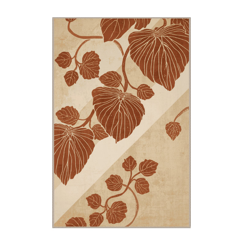Machine Washable Olney Stuffed Grape Leaves Global Inspired Block Print Rug in Beige – Beige Binding, 5x8