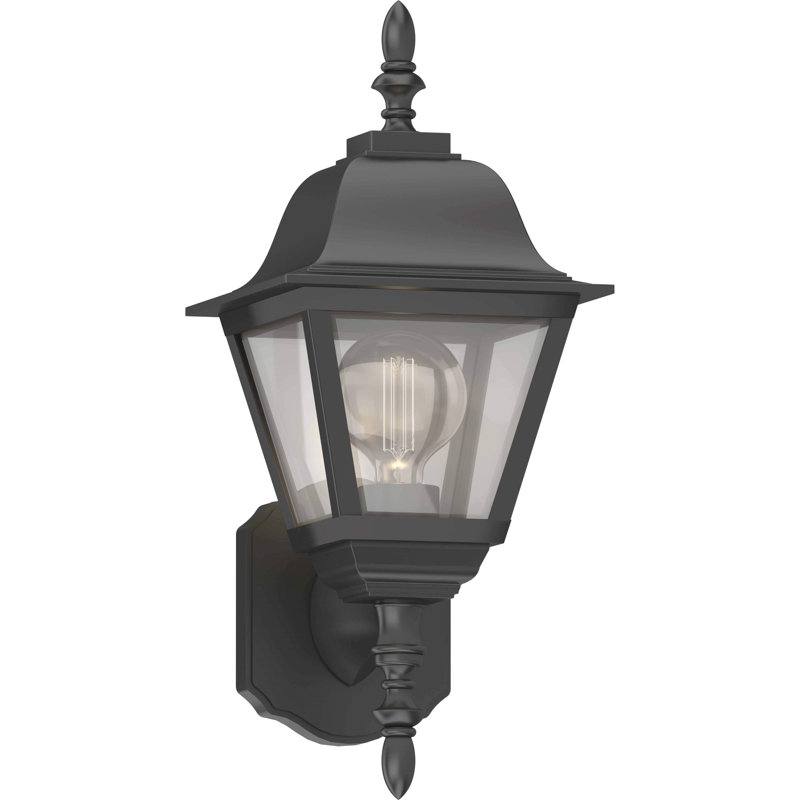 Demetri 1-Light Outdoor Cast Aluminum Black Wall Light Wall Mount Wall Lantern with Clear Beveled Glass