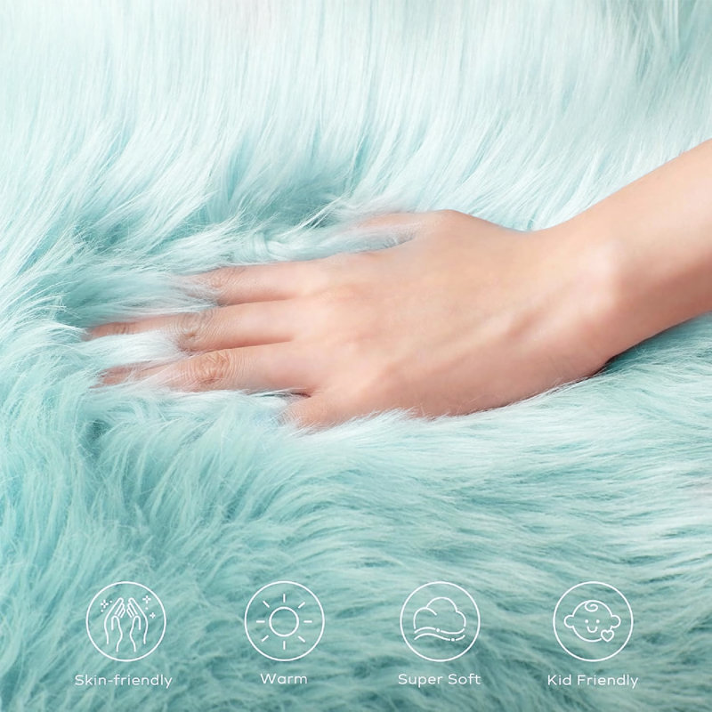 Kevn Light Blue Shag Faux Sheepskin Fur Washable Area Rug, Runner 2' x 5'
