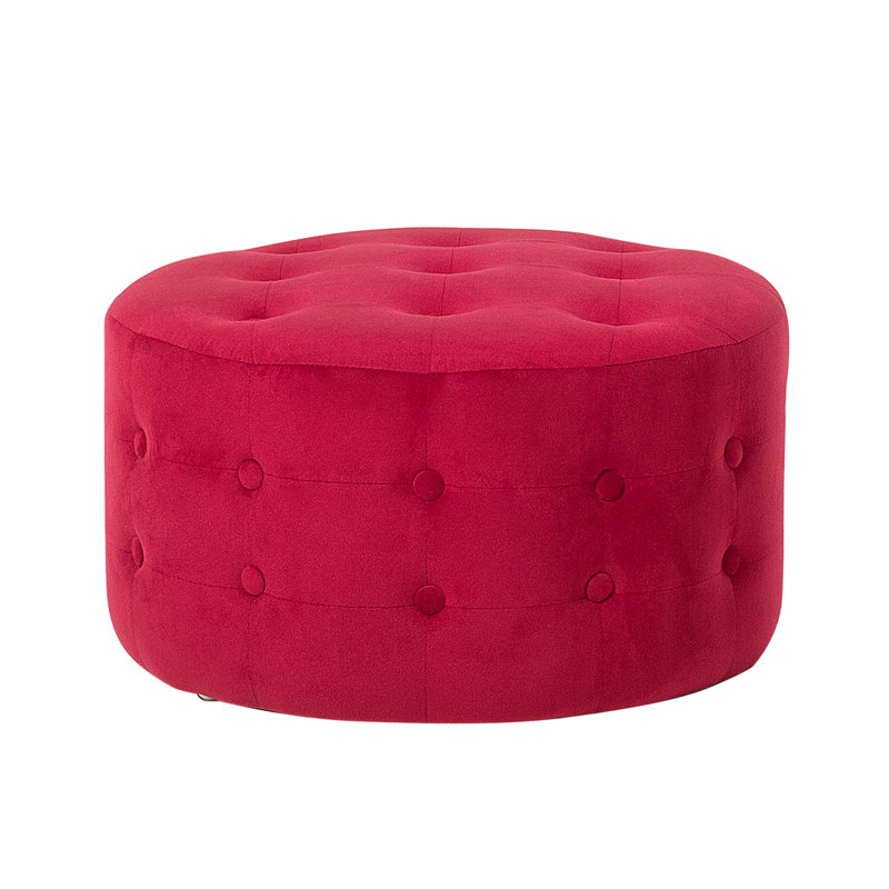 Wona 55cm Wide Velvet Tufted Round Solid Colour Pouffe Ottoman, Red