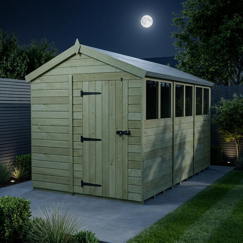 Total Sheds 8ft x 17ft Apex Garden Shed - Single Door - With Windows - Pressure Treated Timber - UK Manufactured