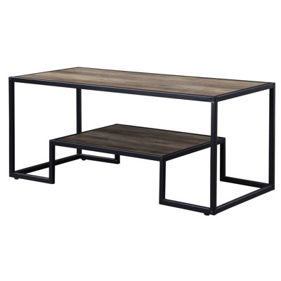 Rectangular Rustic Shelf Coffee Table - Industrial Style, Oak Color, For Items, Finish Storage, And Black, Spacious Surface Snacks, Scratches Fading