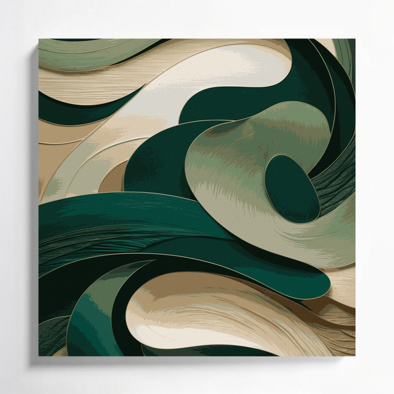 Abstrait paysage 47, art mural sur toile verte, H 32 po x l 32 po