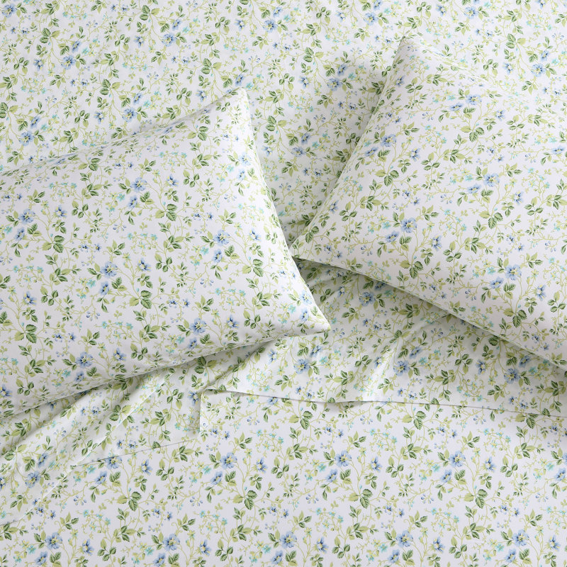 King Blue Floral Cotton Sateen Sheet Set