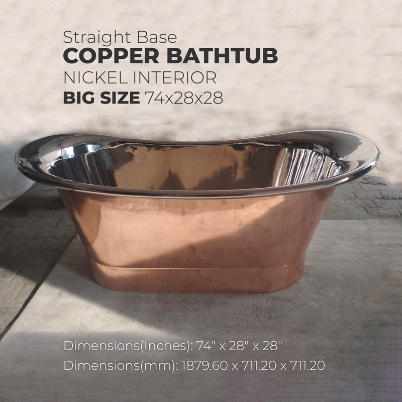 1880mm x 711mm Freestanding Soaking Copper Bathtub
